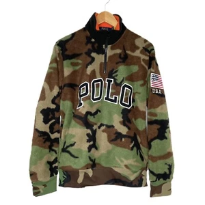 Polo Ralph Lauren Mens Camo USA Army Flag Fleece Quarter Zip Jacket Pullover M - Bild 1 von 9