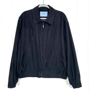 Newport Harbor Mens Size L Tailored Bomber Jacket Black Faux Suede lined 308S5 - Picture 1 of 21