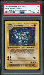 Pokemon PSA 5 Base Set 1st Edition Shadowless Machamp 8/102 1999 - Picture 1 of 2