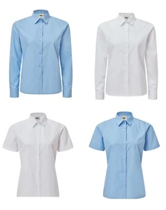 Mädchen Schulbluse Shirt weiß und himmelblau langärmelig für alle Altersgruppen NEU - Bild 1 von 1