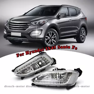 Pair LED DRL Daytime Running Light For Hyundai IX45 Santa Fe 2013 2014 Fog Lamp - Picture 1 of 17