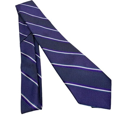 Corbata de vestir de diseñador EGARA para hombre 2,75” rayas diagonales 100 % seda púrpura azul Foto 1 de 4