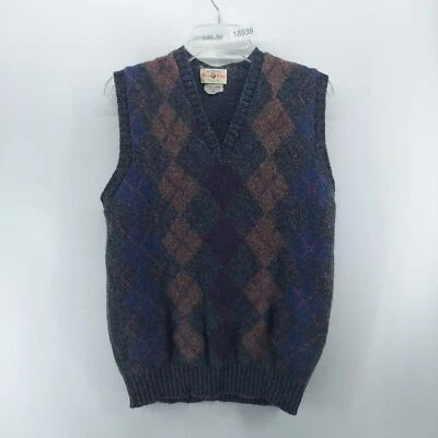 vintage alan paine wool vest men size 42 gray argyle pullover casual v neck - Image 1 of 4