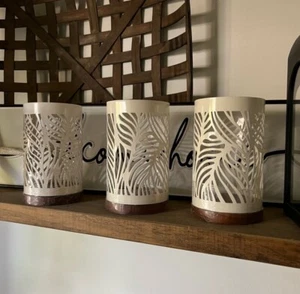 New Candle Pilar White  & Wood Bottom Indoor/Outdoor - Picture 1 of 4