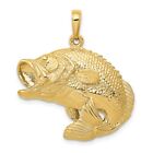 14k Yellow Gold Bass Fish Jumping Necklace Charm Pendant Unisex