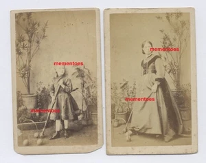 Krocket CDVs x2 Frauen Spieler Mutter & Tochter um 1865 Albumen Fotos - Bild 1 von 2