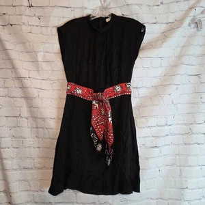 NWT Sandro Paris Hellebore Womens   Black Scarf belt Cap Sleeve Dress  SZ 35 (2) - Picture 1 of 18