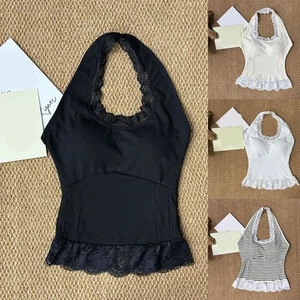 Daily Outfits Retro Lace Camisole Halter Neck Camisole Bandeau Neckline - Picture 1 of 16