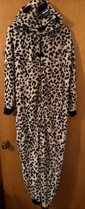 PJ ESSENTIALS Hooded Onepiece PLUSH Pajamas S Leopard - Picture 1 of 7