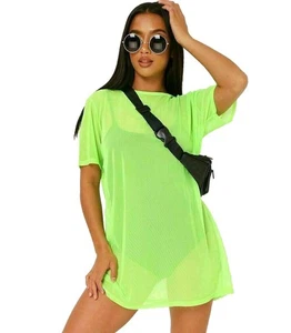 Ladies Short Sleeve Oversized Women Sheer Mesh T-Shirt Dress Baggy Longline Top - Picture 1 of 9