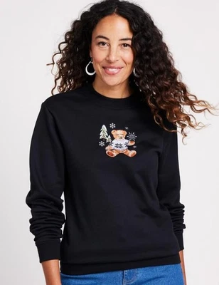 NUEVA Sudadera Ligera Negra Talla Pequeña Bordada Oso de Peluche Tema de Invierno Foto 1 de 4