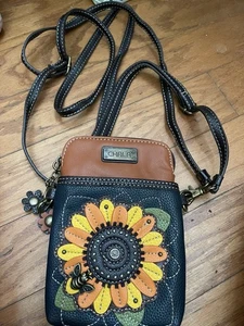 Chala Dazzled Kunstleder Mini Crossbody Handtasche Sonnenblumen Braun Marke - Bild 1 von 9