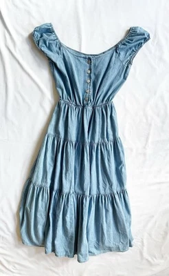 Maxi Vestido Campesino Vintage Fredericks of Hollywood Denim Boho Azul Mediano Algodón Foto 1 de 4