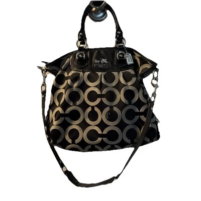 Bolso de Mano COACH Op Art Julien 2 Vías 12963 Beige Marrón Lona/Cuero - ¡EXCELENTE ESTADO!! Foto 1 de 4
