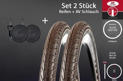 2 Stück 26 Zoll Fahrrad Reifen Set 26x1.50 City Bike 40-559 mit AV Schläuchen - Bild 1 von 4