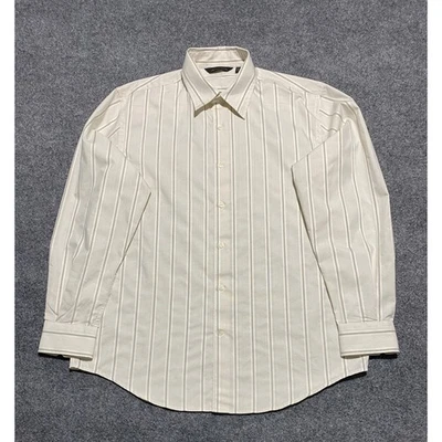 AXIST Men's Large Long Sleeve Button Down Striped Dress Shirt Beige Cotton Blend - Image 1 of 4
