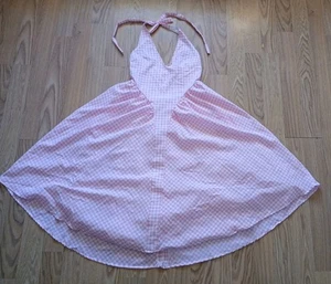 Womens Large Cheryl Pink & White Gingham Halter Checkered Midi Sundress - Picture 1 of 13
