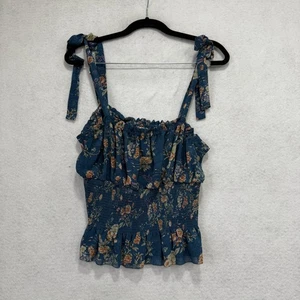 Blusa Natural Life para mujer azul medio floral con volantes peplum correa de corbata - Imagen 1 de 7