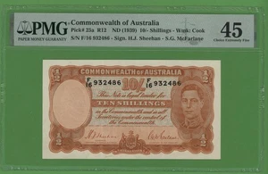 AUSTRALIA 10 SHILLINGS ( 1939 )  PICK  # 25a  PMG 45 CHOICE EXTREMELY FINE. - Picture 1 of 2