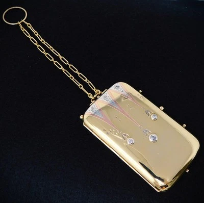 16.6k Gold+Platinum Late Victorian Diamond Necessaire Mirrored Wrist Purse B6743 - Image 1 of 4