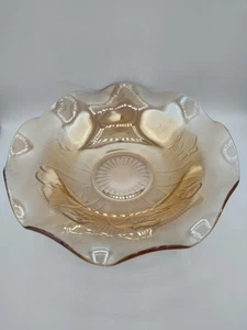 Vintage Iridescent Amber Depression Glass Bowl – Scalloped Edge Floral Pattern 9 - Picture 1 of 4
