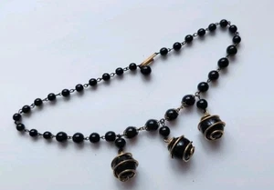 Retro Vintage Black Glass Bead Wire Wrapped Choker Style Necklace Chic - Picture 1 of 5