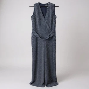 Long Tall Sally navy and white sleeveless pant romper US 8 39" inseam - Picture 1 of 7