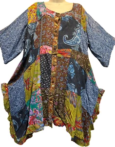 Nwt FUNKY STUFF nothing matches patch ruffle rayon hanky TOP TUNIC 4X Free shipp - Imagen 1 de 6