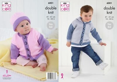 King Cole Pattern 6001 - Cardigans - Hat - Baby - Knitting - Hooded Cardigan - image 1 of 2