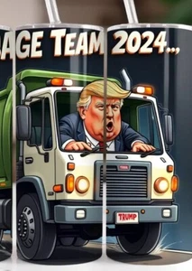 20 oz Tumbler with Plastic Straw & Lid - NEW - Trump Driving Garbage Truck - Picture 1 of 1