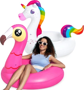2-Pack Flamingo Unicorn Pool Float - Fun Floaties Inflatable Swimming Pool Tubes - Picture 1 of 12
