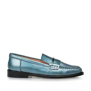 FLORIS VAN BOMMEL CLEVI 04.09 Damen Mokassin Loafer Metallic-Print Hellblau - Bild 1 von 4
