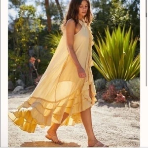 Nuevo Maxi Vestido Free People Envolvente Verano Volantes Halter Amarillo Jengibre XS - Imagen 1 de 8