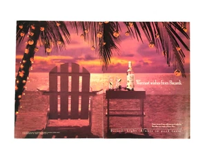 Bacardi Rum 1990 Vintage PRINT AD 2-Page Pink Sunset Beach Palm Holiday Warm Wishes - Bild 1 von 5
