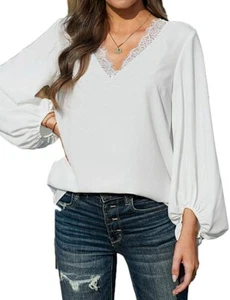 Summer Women Tops Chiffon Loose Fit Lace Tunic Shirts with Sleeves Comfy XL - Picture 1 of 5