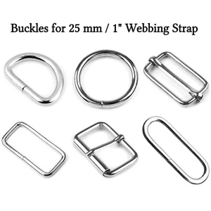 Buckles for 25 mm / 1" Webbing Strap D Rings O Rings Sliders Loops Silver Metal - Picture 1 of 27