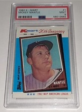 1982 Topps K-Mart MVP #1 Mickey Mantle 1962 MVP Card Graded PSA 9 Mint 