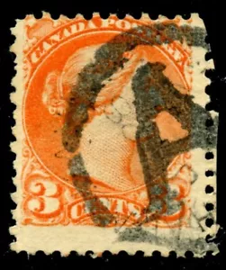 Canada 3c Small Queen with Fancy Cork Cancel FORGERY - A in Circle - Picture 1 of 1