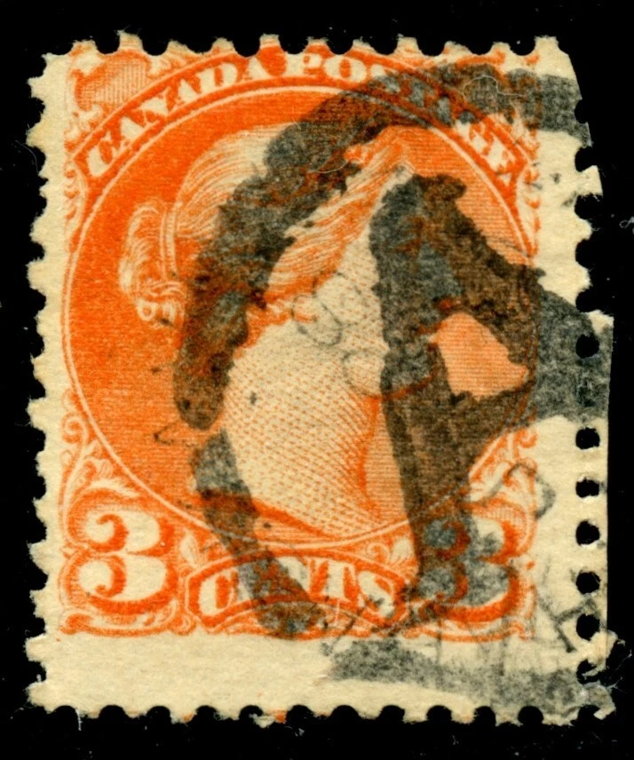 Canada 3c Small Queen with Fancy Cork Cancel FORGERY - A in Circle - Image 1 of 1