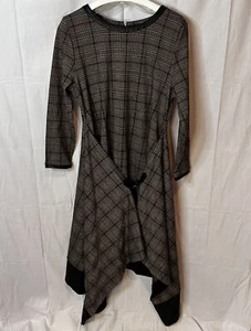 Soft Surroundings Tartan Plaid Lalouette Dress PL Brown Black Faux Leather Trim - Picture 1 of 8