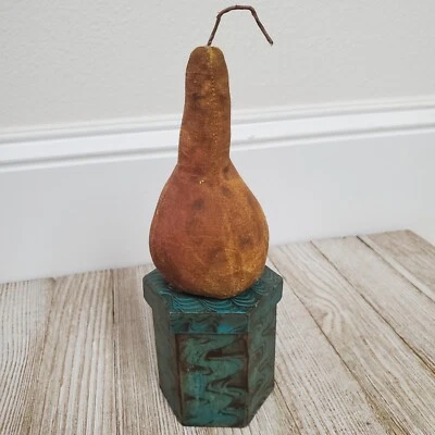 Primitive Fabric Pear Box Handmade Paper Mache Box - Image 1 of 4