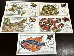 #3814- 3818  Reptiles and Amphibians  Collins Hand-painted set of 5 FDC's Perfec - Picture 1 of 6