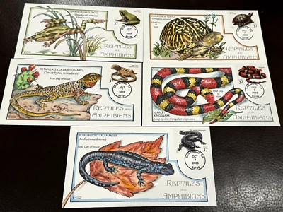 #3814- 3818  Reptiles and Amphibians  Collins Hand-painted set of 5 FDC's Perfec - Image 1 of 4