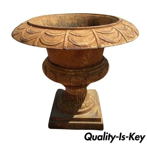 French Art Deco Style Cast Iron 20" Brown Campana Urn Outdoor Garden Planter Cover