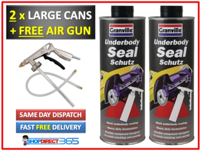 GRANVILLE 2 x Car Body Schutz Black Underseal Underbody Coating Protector + FREE Spray Gun