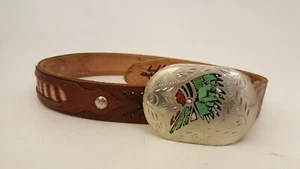 Vintage Navajo Chief Türkis Koralle Neusilber Gürtelschnalle mit Gürtel 'Dale' - Bild 1 von 17