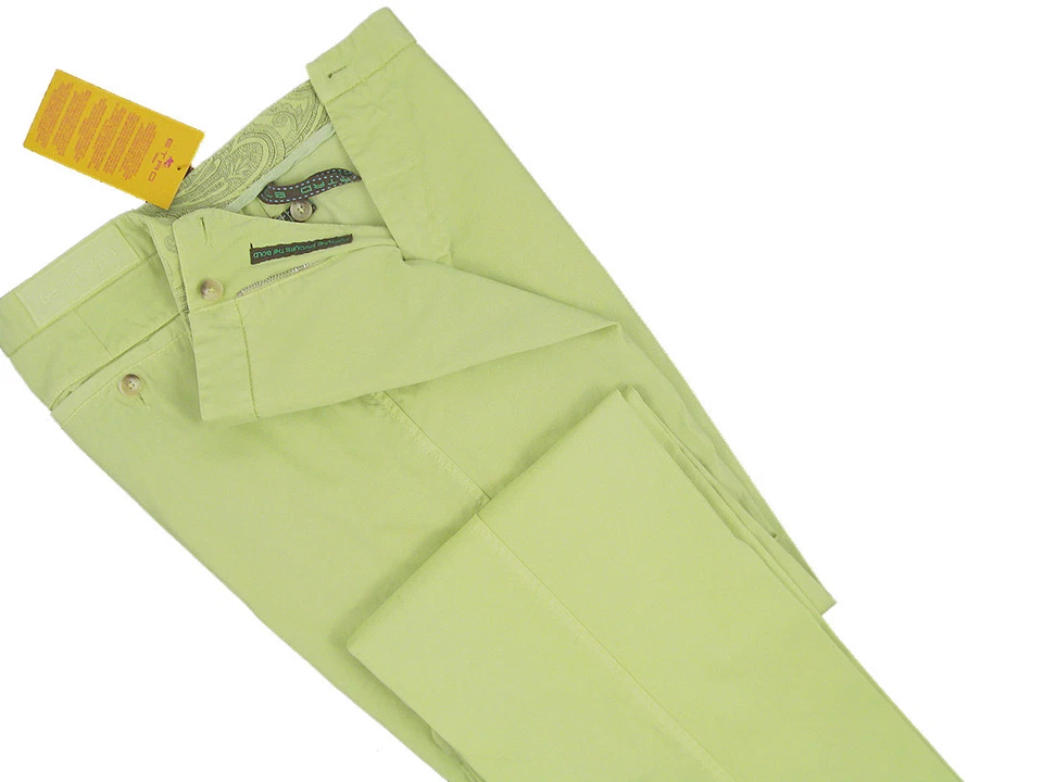 NEW Etro Cotton Chinos (Pants)!  e 46  30 Inch Waist  Lime Green  Paisley Detail - Image 1 of 1