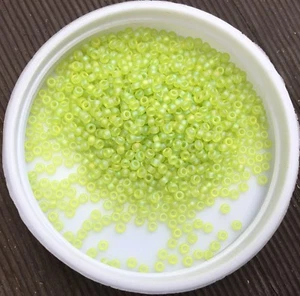 11/0 Miyuki Japanese Seed Beads, Matt Chartreuse AB (9143FR), 10g - Picture 1 of 1