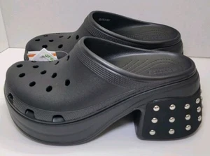 Crocs Siren Studded Heel Clog Black Women’s Size 10-12 New CHUNKY PLATFORMS Goth - Picture 1 of 12