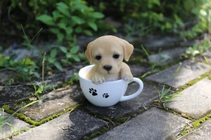 Teacup Labrador Puppy Statue Garden Yard Flowerbed Decor Home Tabletop Display - Picture 1 of 8